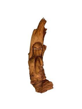 Vintage Hand Carved Wood Spirit Tree Forest Face Sculpture Signed
